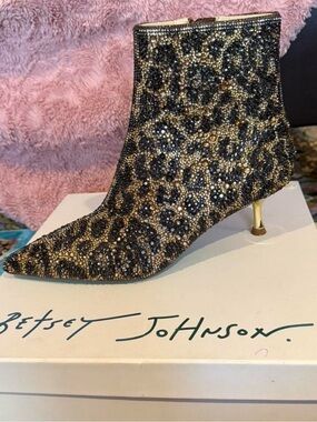 Betsey Johnson rhinestone leopard boots • Brand new never worn